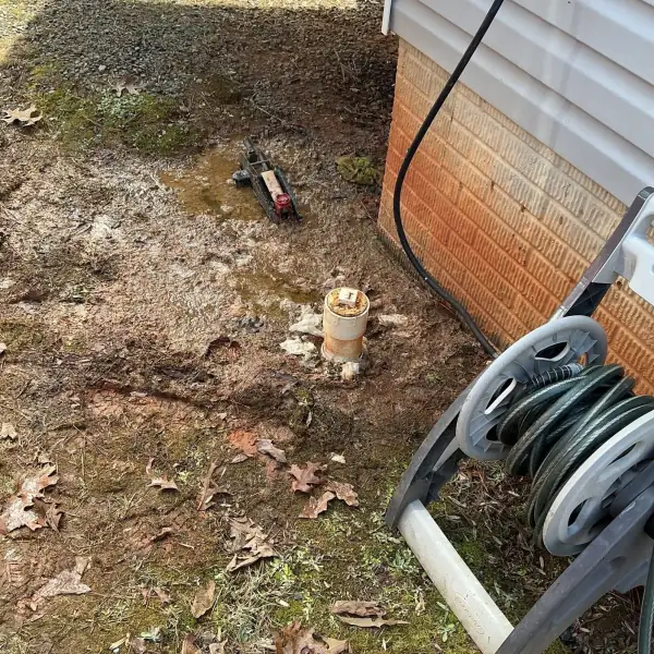 After: Yard around the sewer cleanout cleaned up after the clog was cleared.