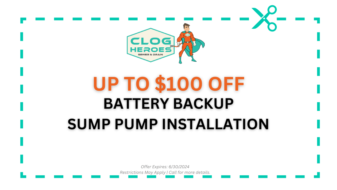 Clog Heroes Plumbing Coupons - Up to 100 Off Battery Backup Sump Pump Installation