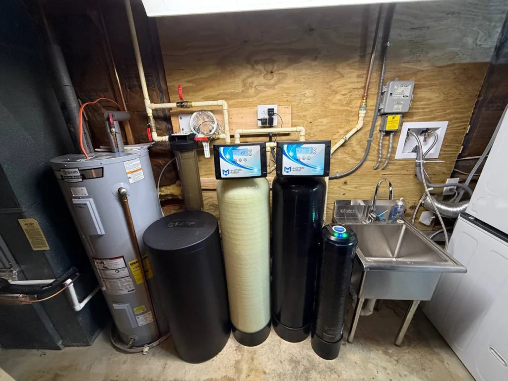 Whole-house water filtration system during water filtration maintenance to protect water quality and plumbing performance